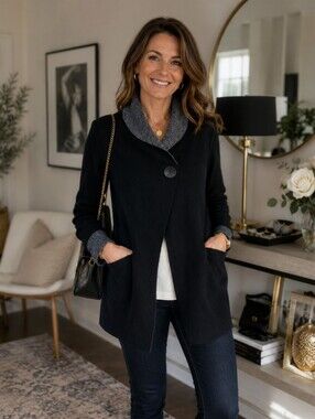 Jones & Co Black Wool Blend Single Button Sweater Jacket Size Small